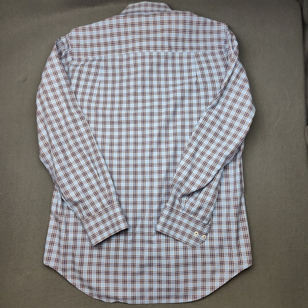 David Donahue Shirt Mens Medium Blue Plaid Button Up Spread Dress Work School - Picture 6 of 12